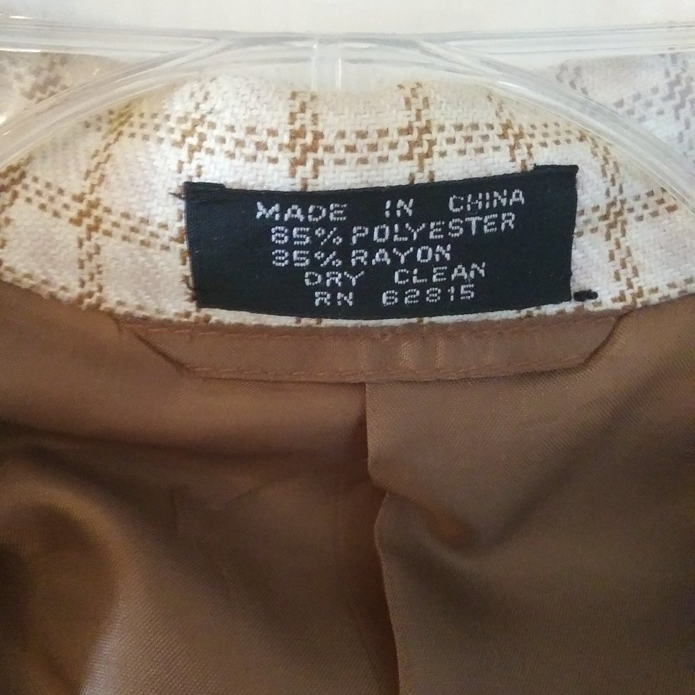 🔴Sold🔴Vintage Retro Goldish Tan and Cream Plaid Blazer - Picture 5 of 8